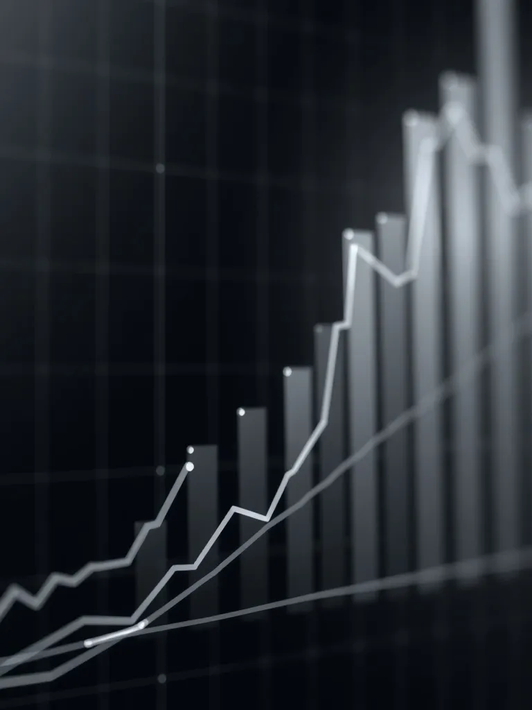 Abstract financial data visualization with silver lines and