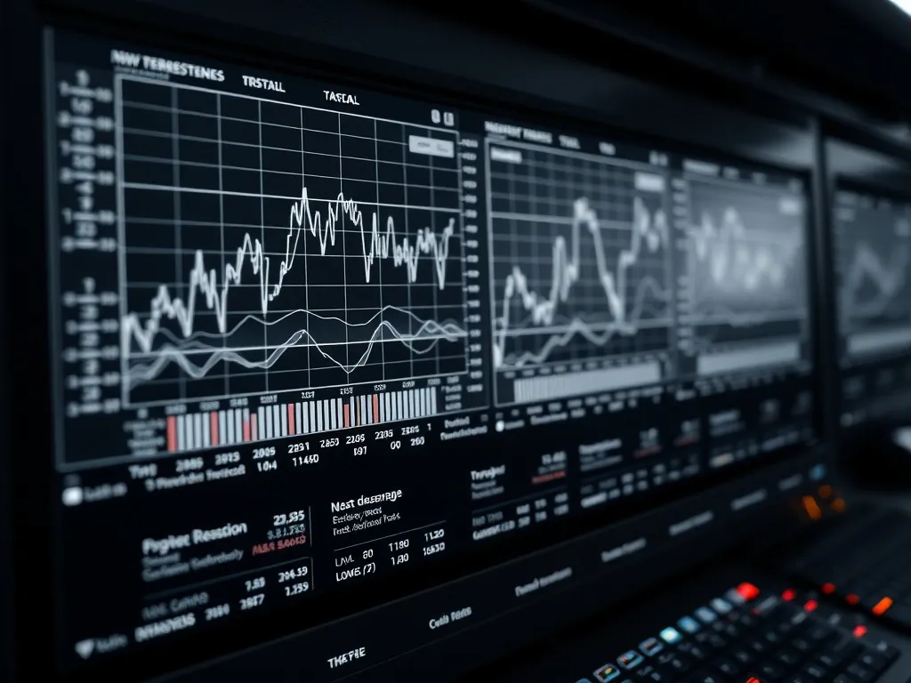 Close up of a financial terminal screen with complex line ch