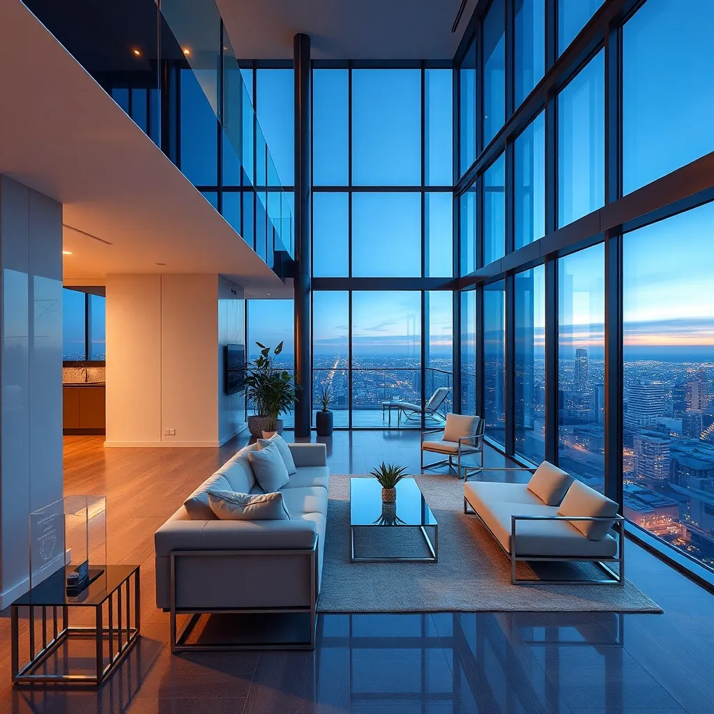 A sharp, architectural photo of a luxury high-rise condo int
