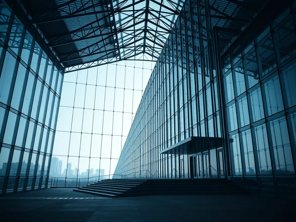A high-contrast wide shot of a modern architectural structur